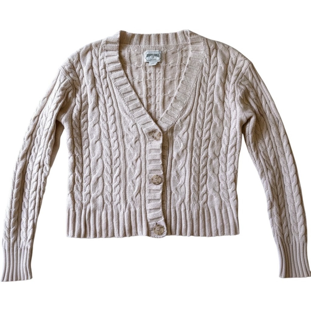 Cardigan American Eagle Outfitters Cable Knit Cream Button V-Neck Sweater S